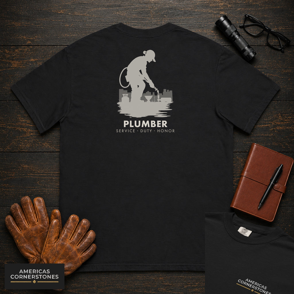 Plumber embroidered t-shirt in Black, Soldering a Joint (Female)