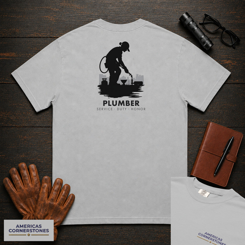 Plumber embroidered t-shirt in Granite, Soldering a Joint (Female)