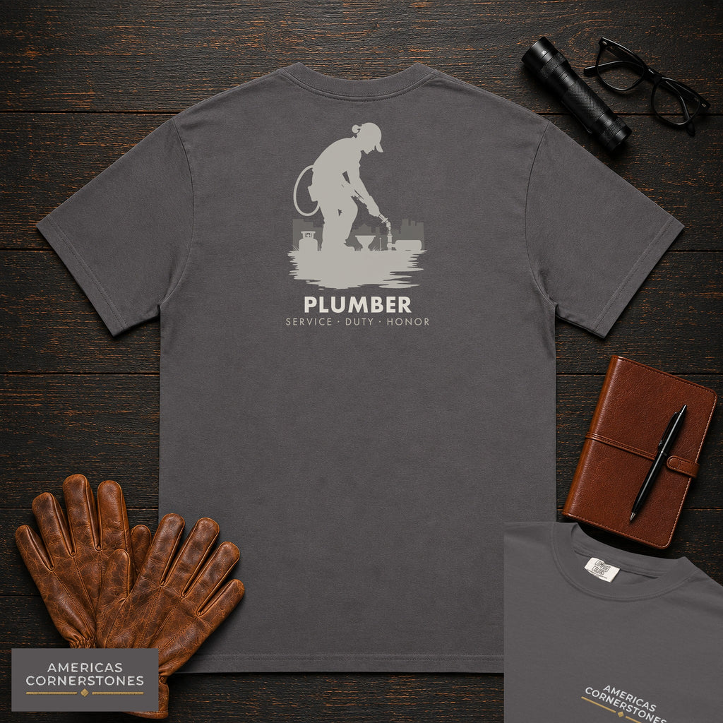 Plumber embroidered t-shirt in Graphite, Soldering a Joint (Female)