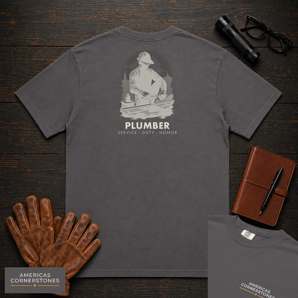 Plumber embroidered t-shirt in Graphite, Soldering a Joint (Male)