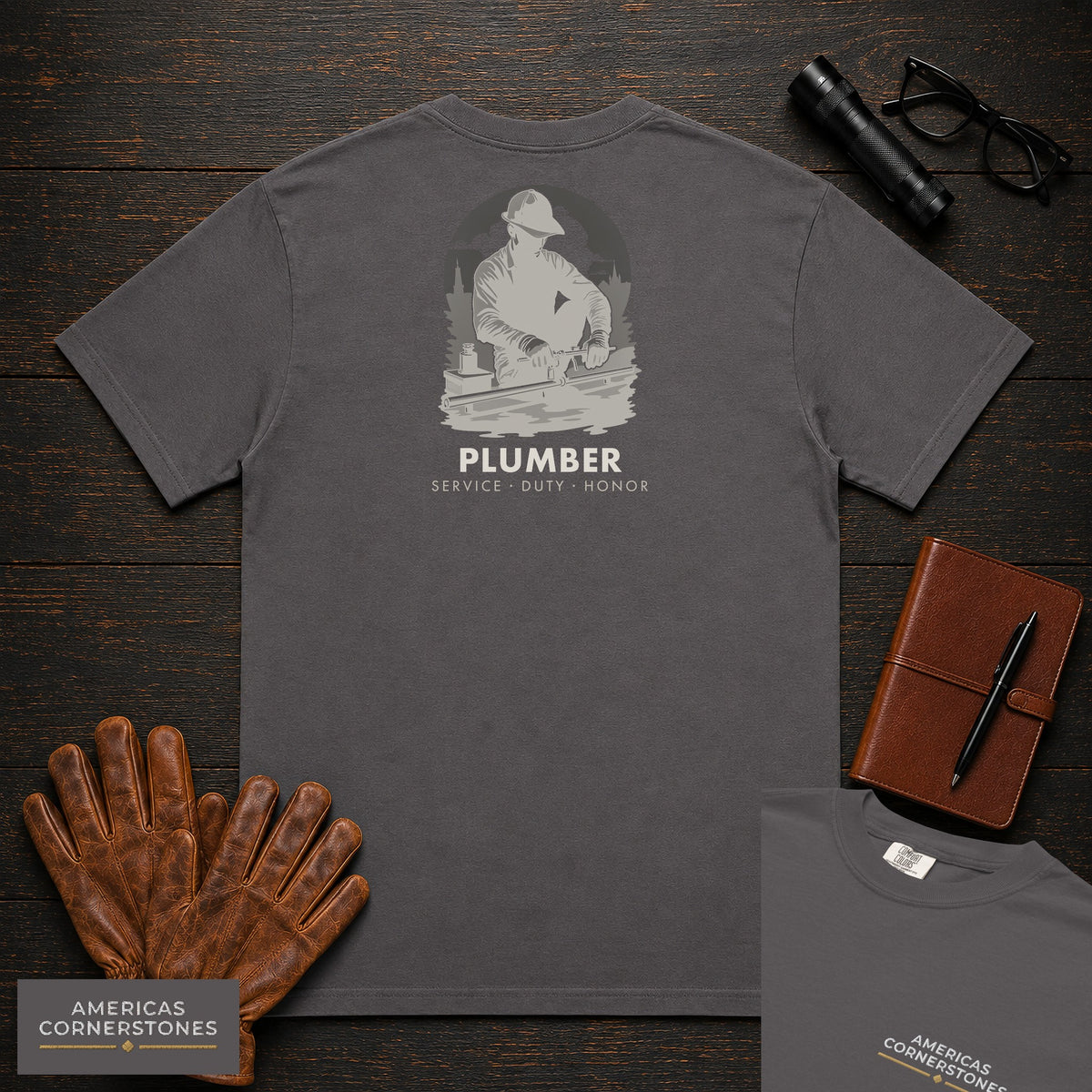 Plumber embroidered t-shirt in Graphite, Soldering a Joint (Male)