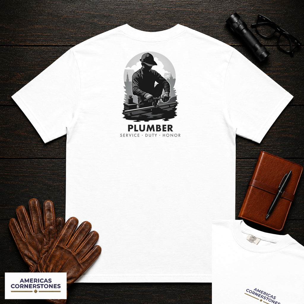Plumber embroidered t-shirt in White, Soldering a Joint (Male)