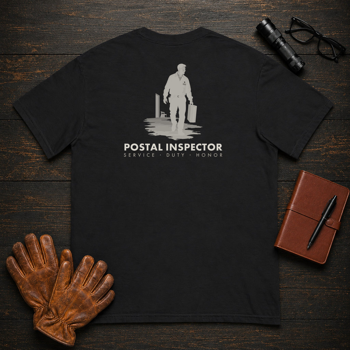Postal Inspector T-Shirt | Standard Back Print | Case File Carry (Male) — Black