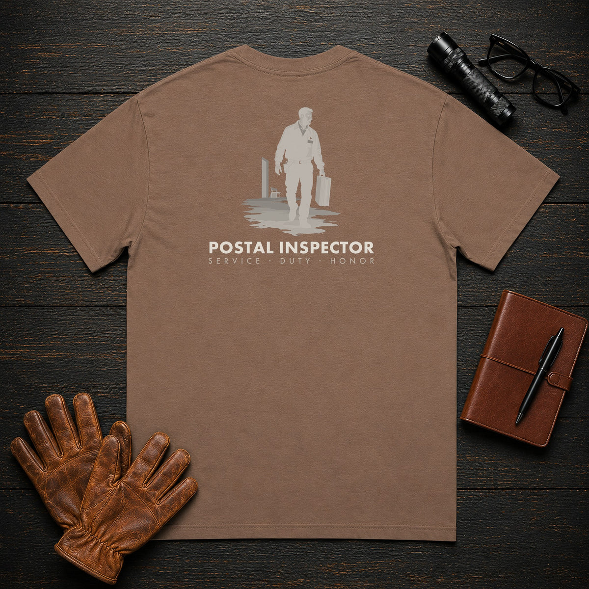 Postal Inspector T-Shirt | Standard Back Print | Case File Carry (Male) — Espresso