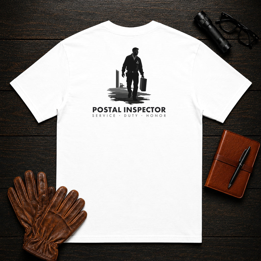 Postal Inspector T-Shirt | Standard Back Print | Case File Carry (Male) — White