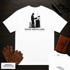 Postal Service Clerk embroidered t-shirt in White, Weighing a Parcel (Male)