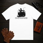 Private Investigator T-Shirt | Standard Back Print | Binocular Watch (Female) — White