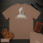 Product Safety Engineer T-Shirt | Statement Embroidered Front + Back Print | Drop Test Setup (Male) — Espresso