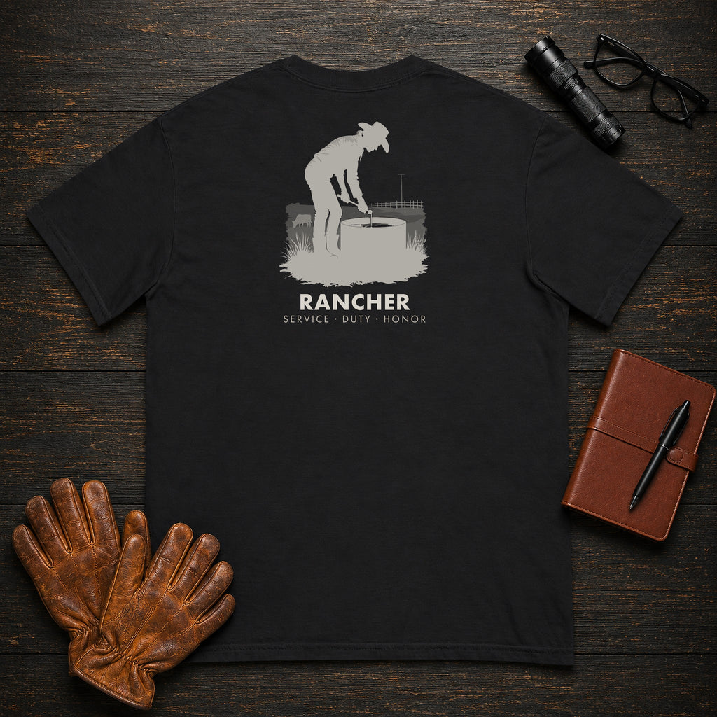 Rancher t-shirt in Black, Checking the Water Tank (Female)