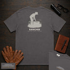 Rancher embroidered t-shirt in Graphite, Checking the Water Tank (Female)