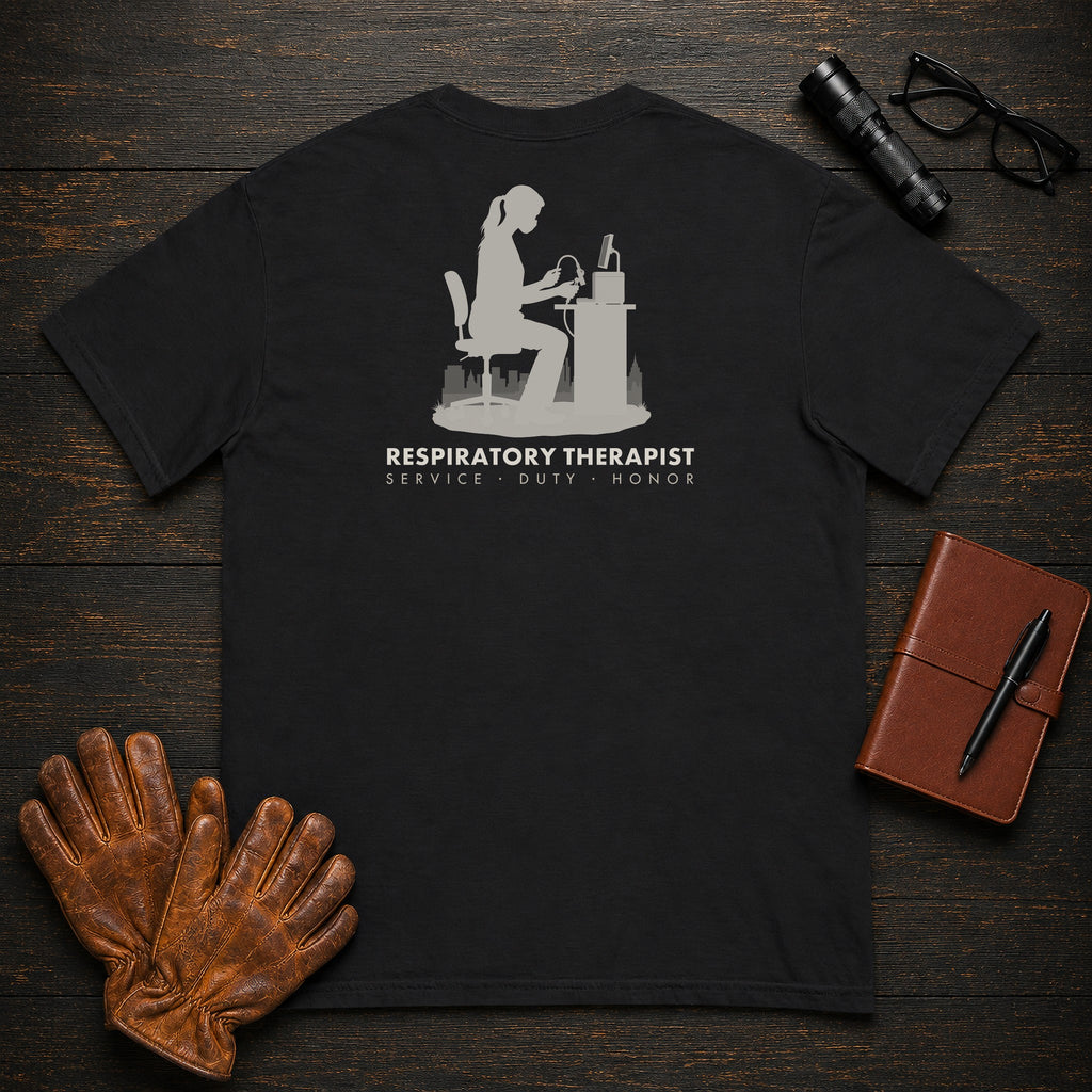 Respiratory Therapist T-Shirt | Standard Back Print | Breathing Test (Female) — Black