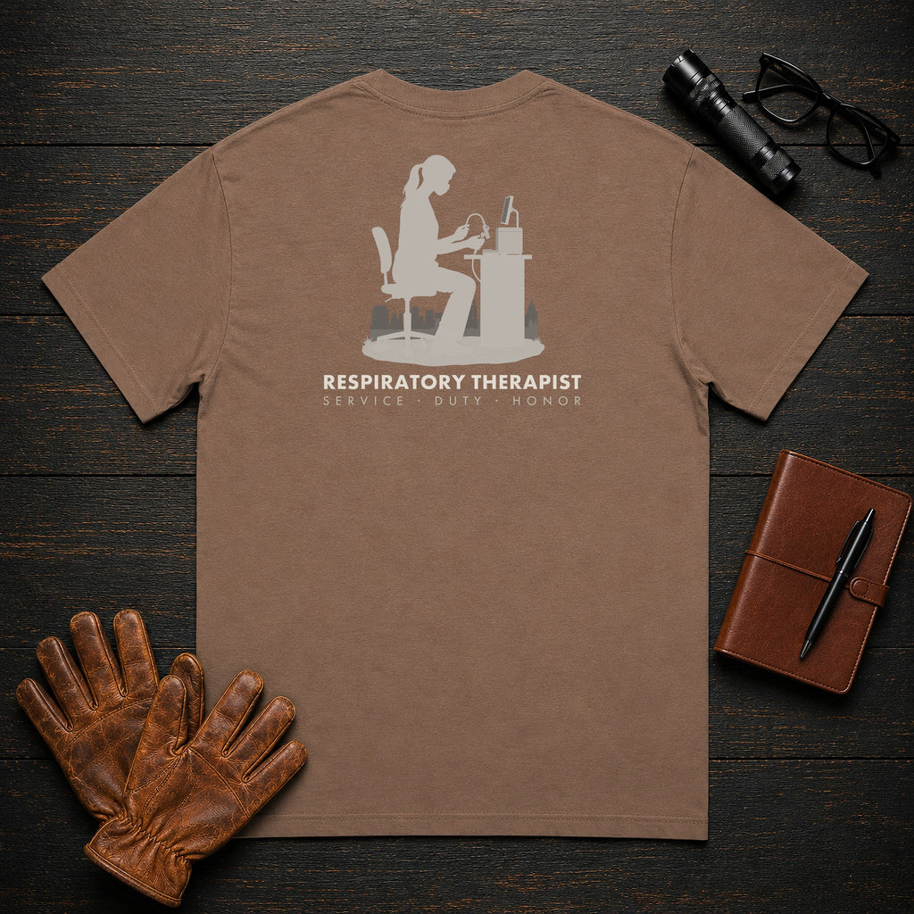 Respiratory Therapist T-Shirt | Standard Back Print | Breathing Test (Female) — Espresso