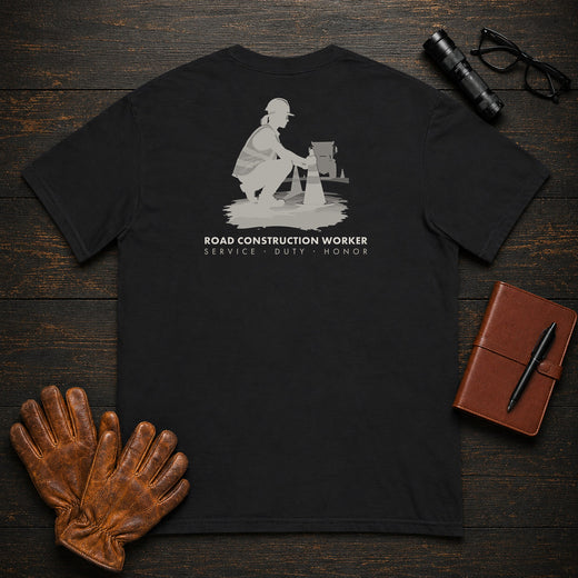 Road Construction Worker T-Shirt | Standard Back Print | Setting Cones (Female)
