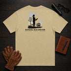 School Bus Driver t-shirt in Khaki, At the Bus Door (Female)
