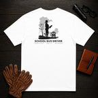 School Bus Driver t-shirt in White, At the Bus Door (Female)