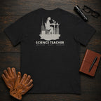 Science Teacher t-shirt in Black, At the microscope (Female)