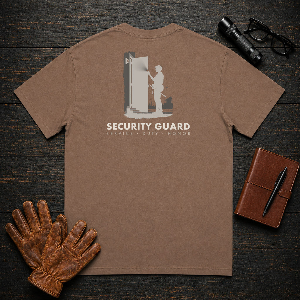 Security Guard t-shirt in Espresso, Door Check (Female)