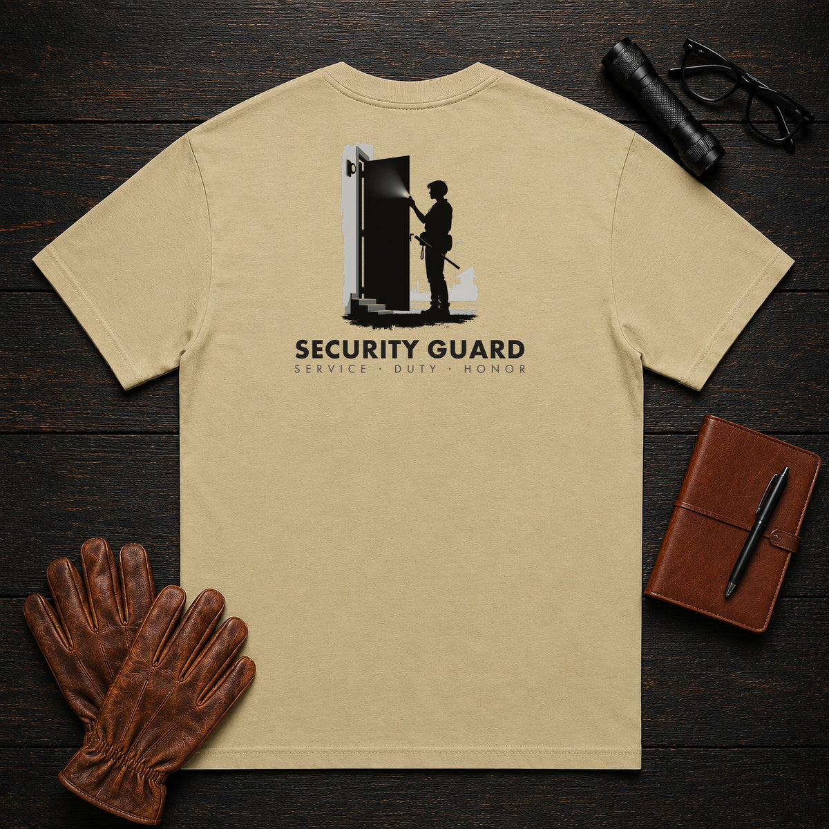 Security Guard t-shirt in Khaki, Door Check (Female)