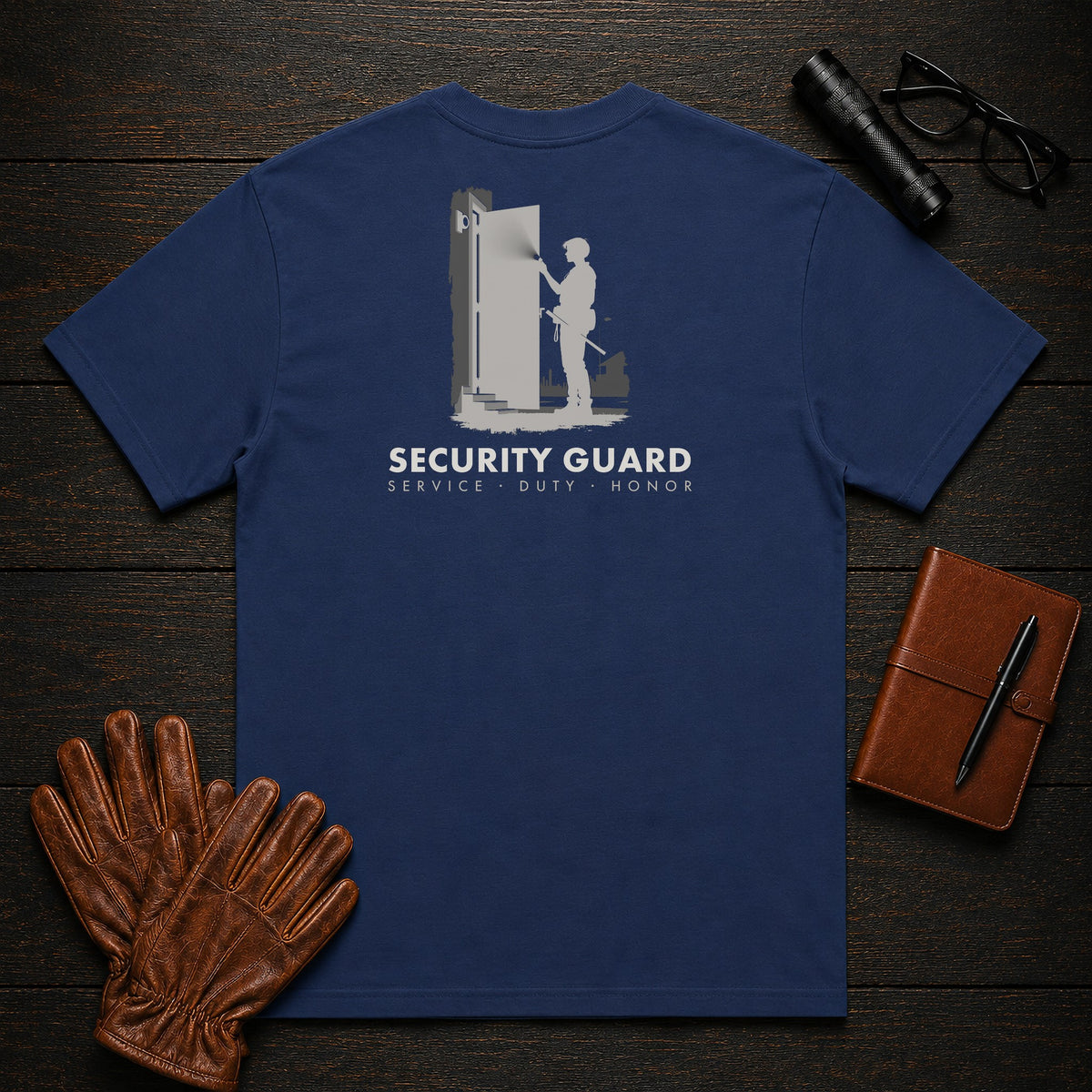Security Guard t-shirt in True Navy, Door Check (Female)