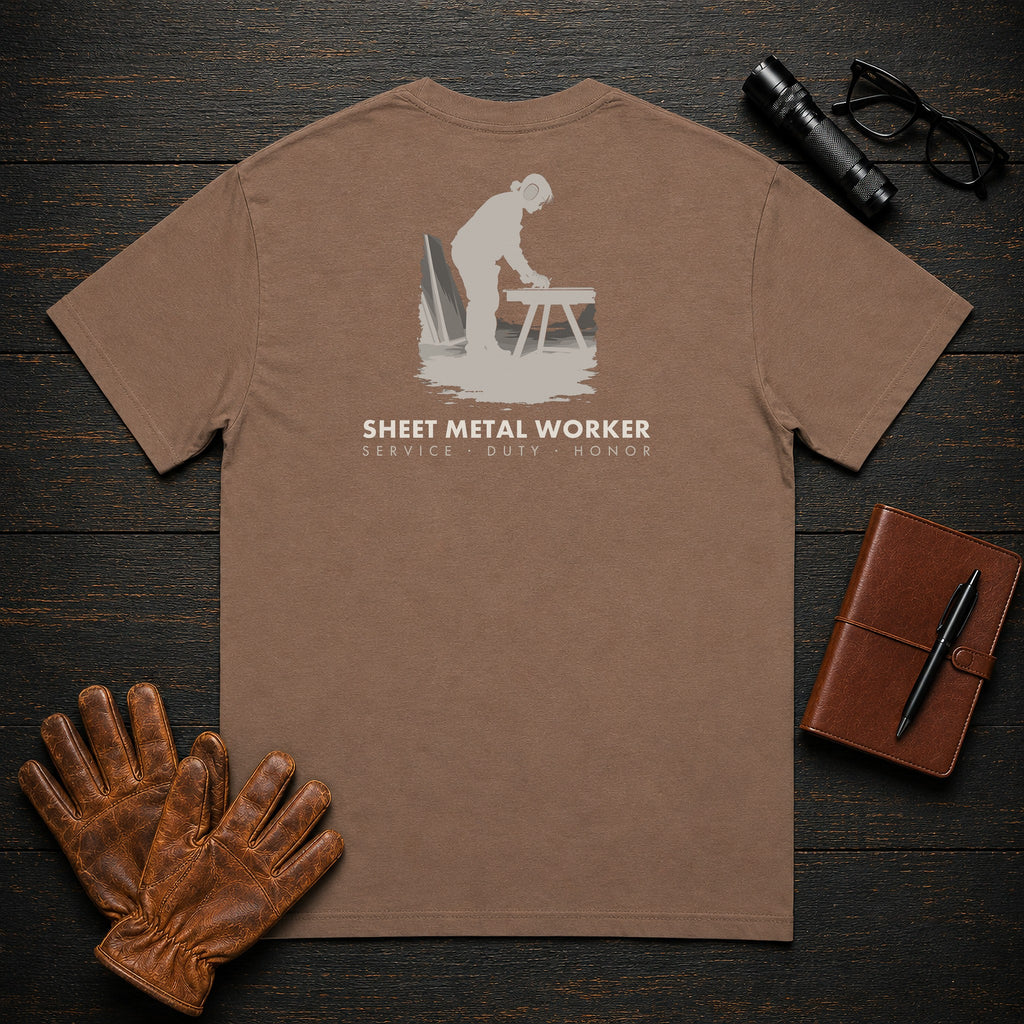 Sheet Metal Worker t-shirt in Espresso, Marking the Sheet (Female)