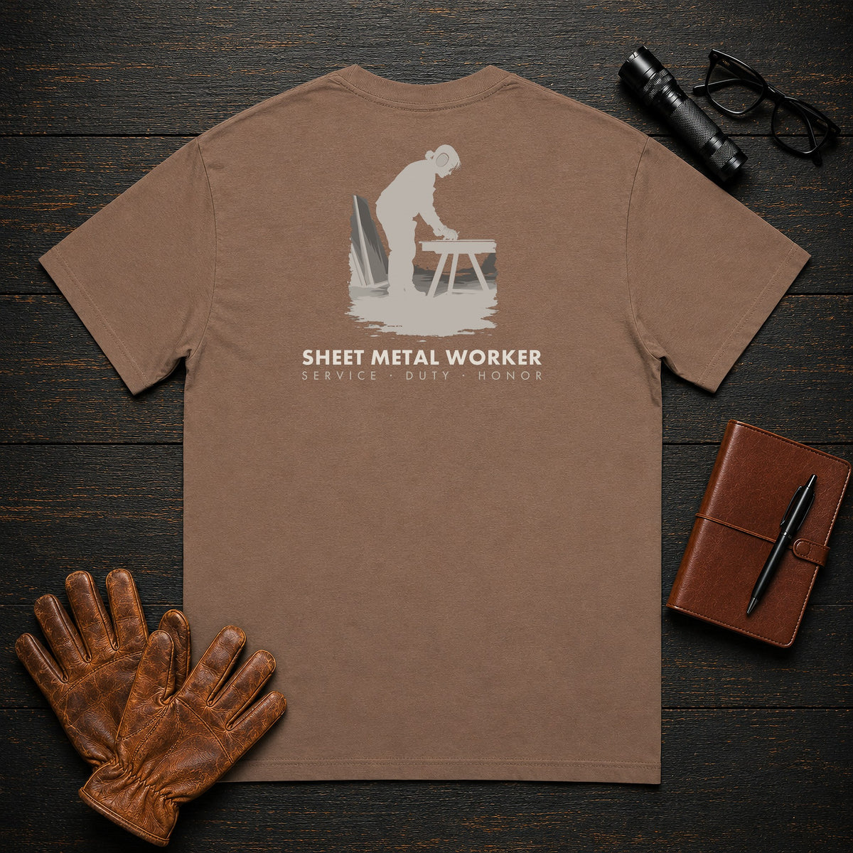Sheet Metal Worker t-shirt in Espresso, Marking the Sheet (Female)