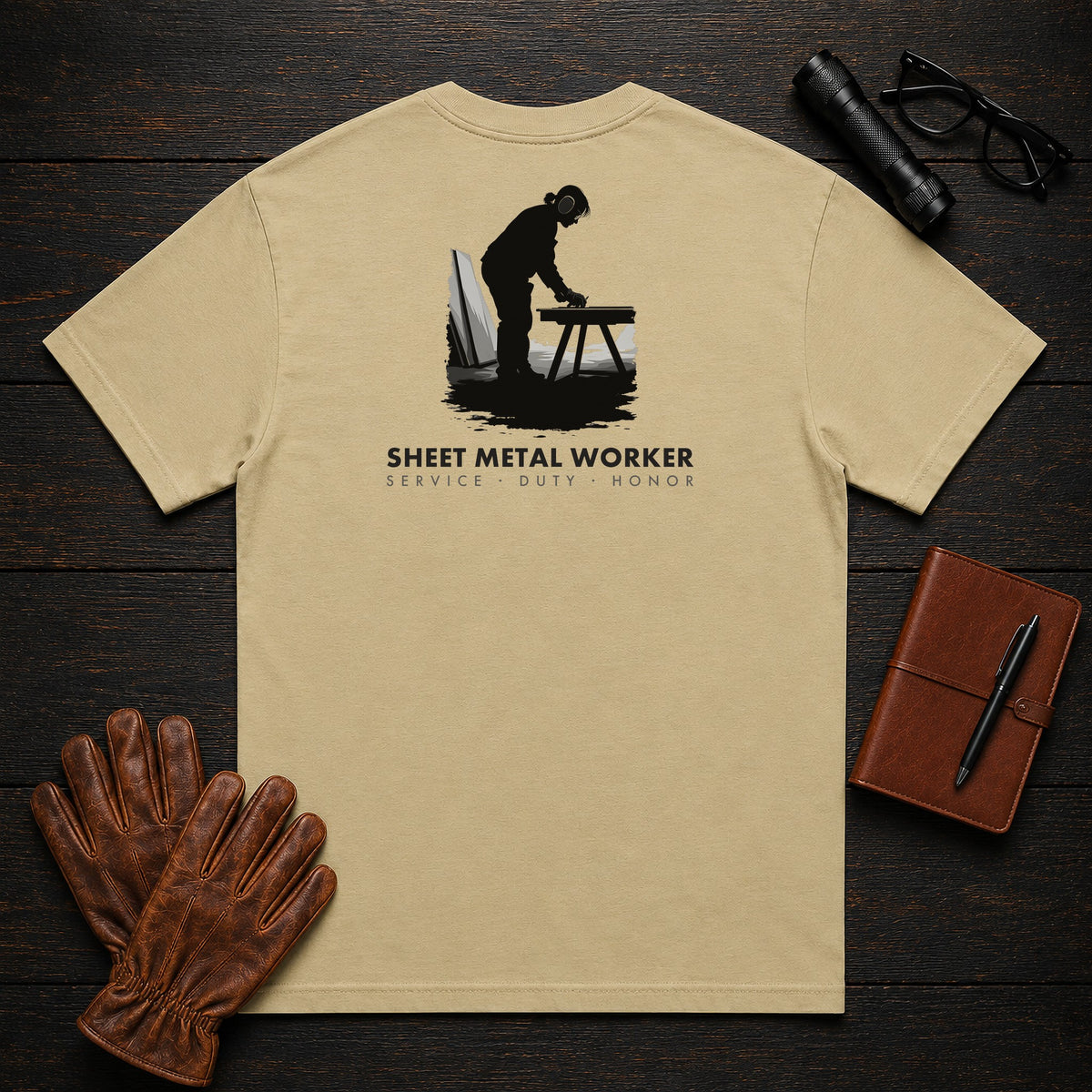 Sheet Metal Worker t-shirt in Khaki, Marking the Sheet (Female)