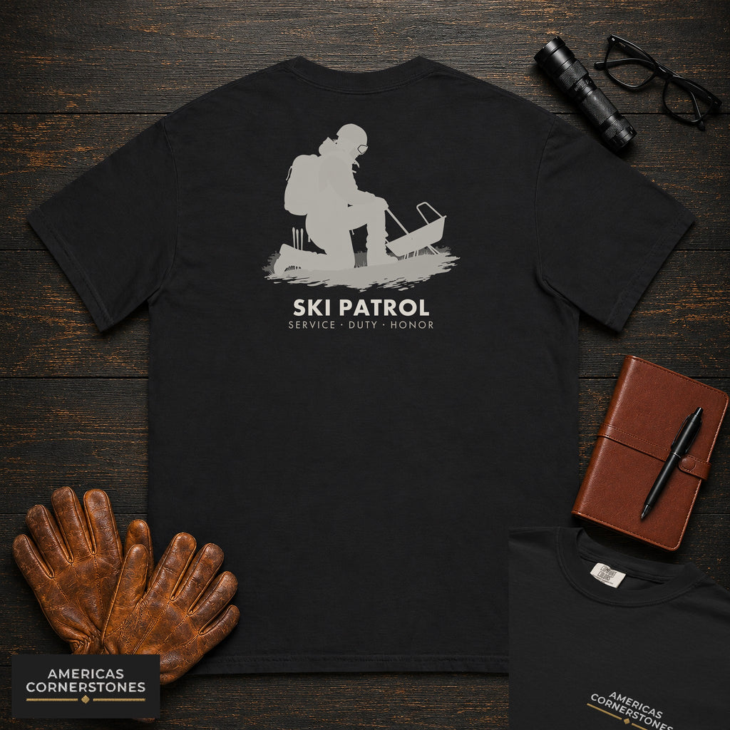 Ski Patrol embroidered t-shirt in Black, Toboggan Check (Female)