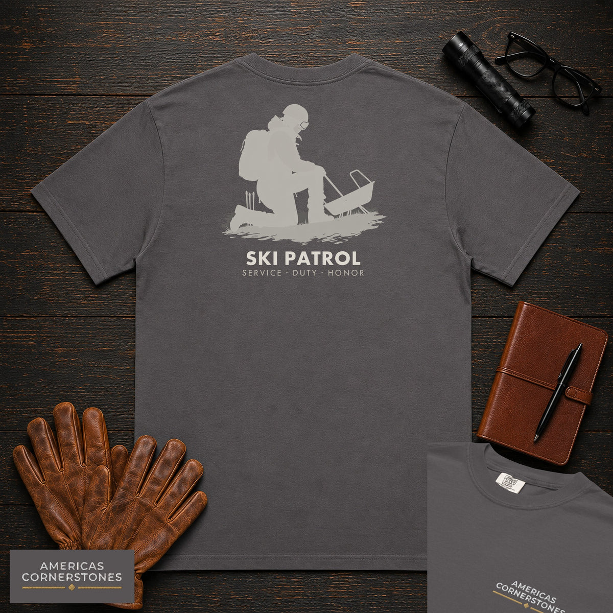 Ski Patrol embroidered t-shirt in Graphite, Toboggan Check (Female)