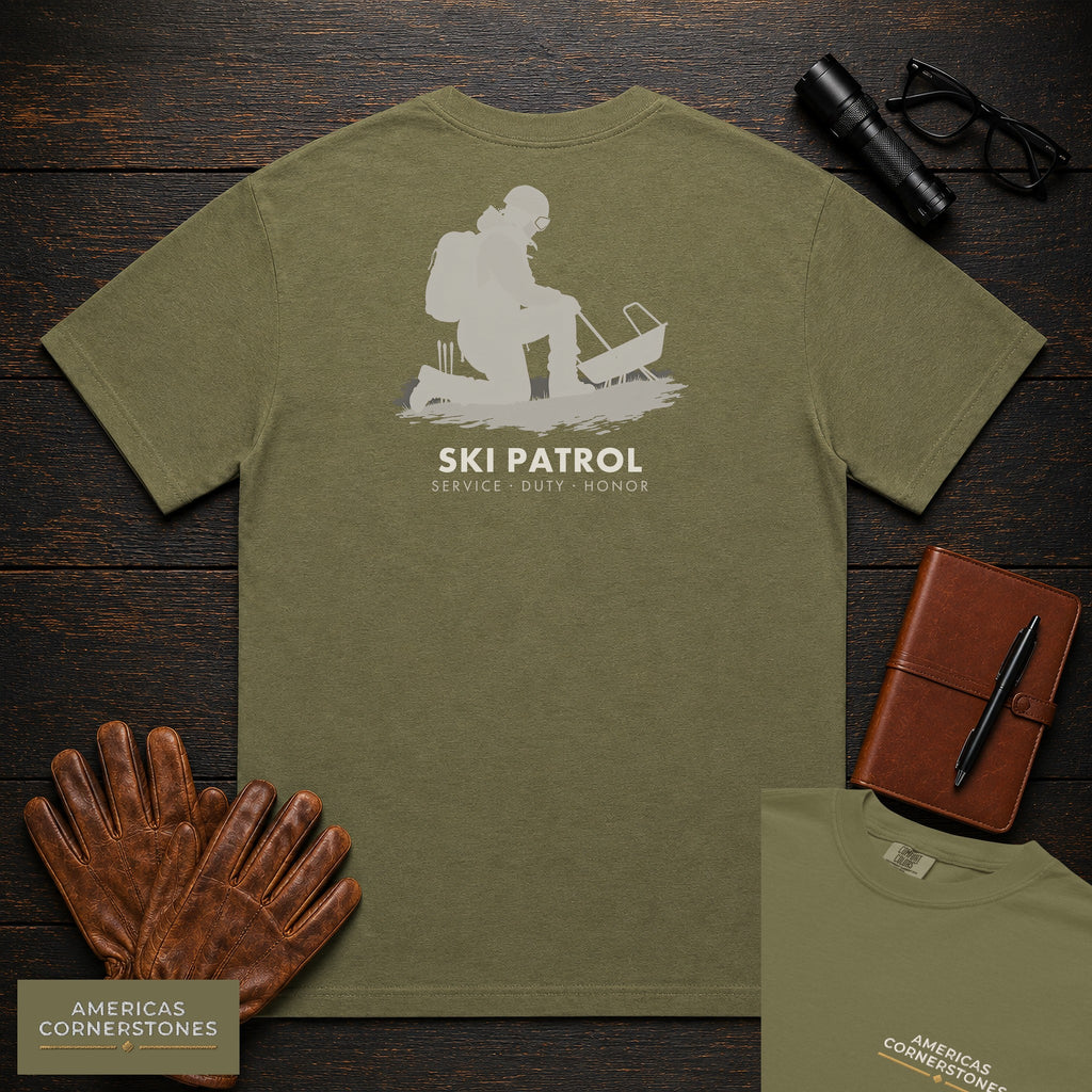 Ski Patrol embroidered t-shirt in Hemp, Toboggan Check (Female)