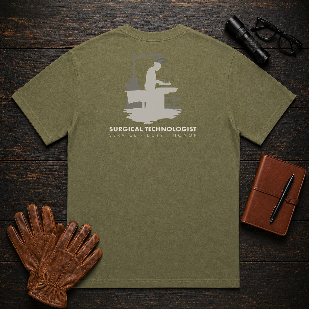 Surgical Technologist t-shirt in Hemp, Instrument Table (Female)