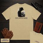Tool and Die Maker embroidered t-shirt in Khaki, Measuring a Die (Female)