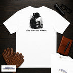 Tool and Die Maker embroidered t-shirt in White, Measuring a Die (Female)