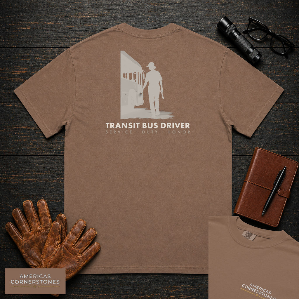 Transit Bus Driver embroidered t-shirt in Espresso, Depot Walkaround (Female)