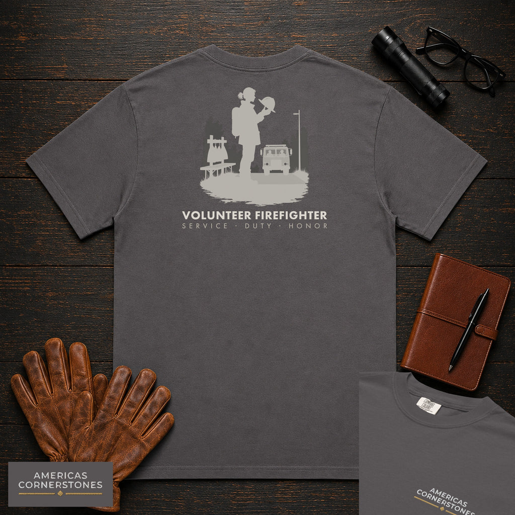 Volunteer Firefighter embroidered t-shirt in Graphite, Gear Check (Female)