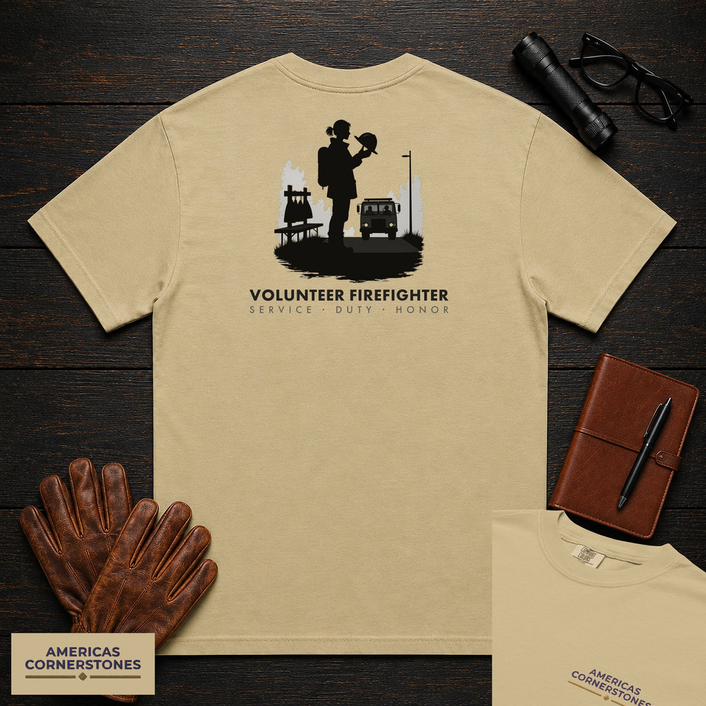 Volunteer Firefighter embroidered t-shirt in Khaki, Gear Check (Female)