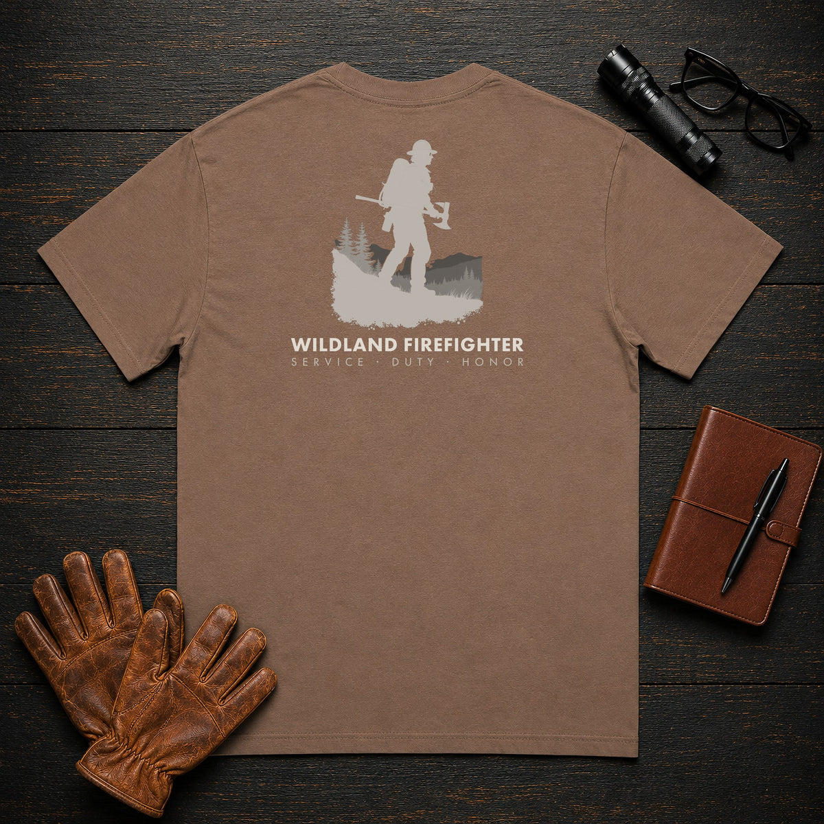 Wildland Firefighter t-shirt in Espresso, Fireline Digging (Female)