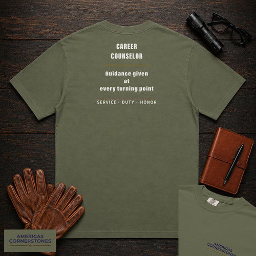 Career Counselor Statement T-Shirt in Moss — Americas Cornerstones