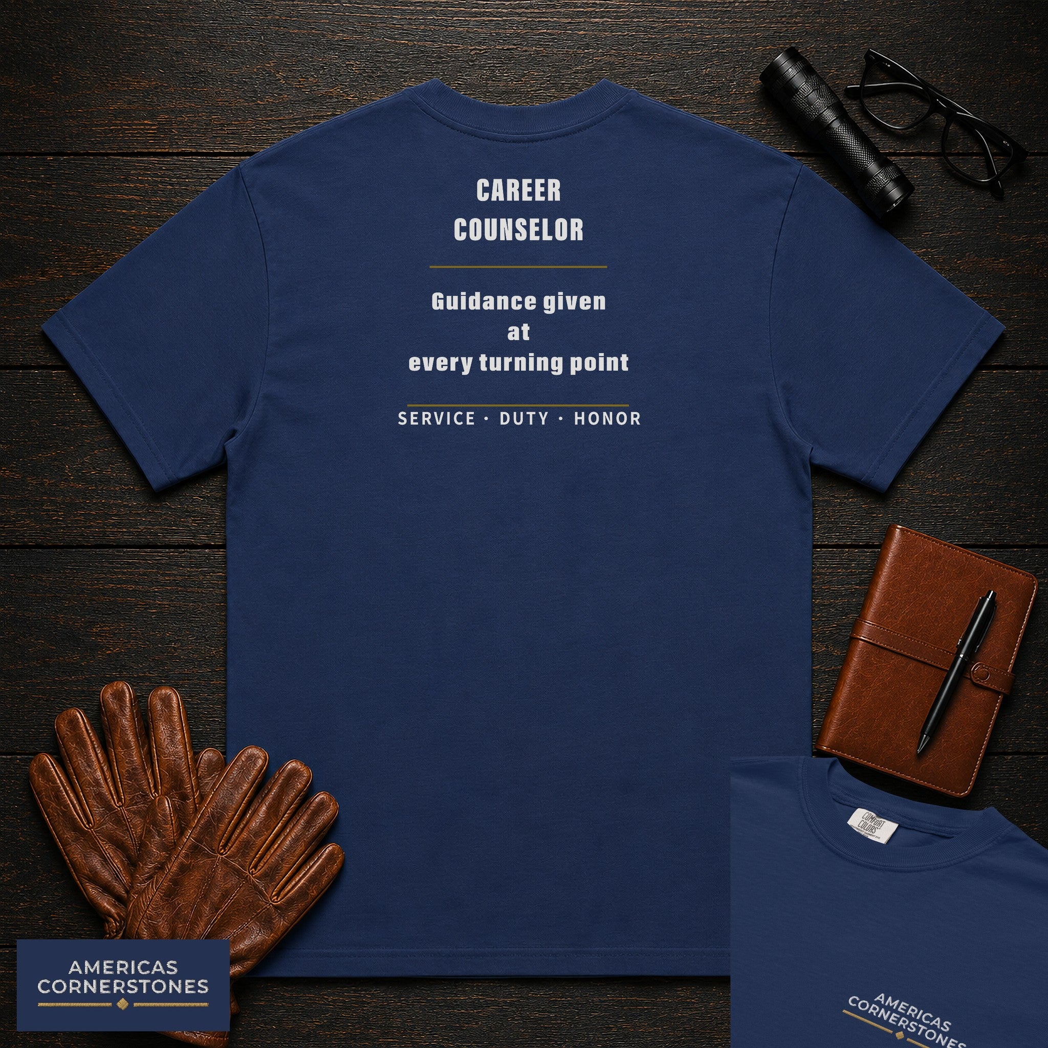 Career Counselor Statement T-Shirt in True Navy — Americas Cornerstones
