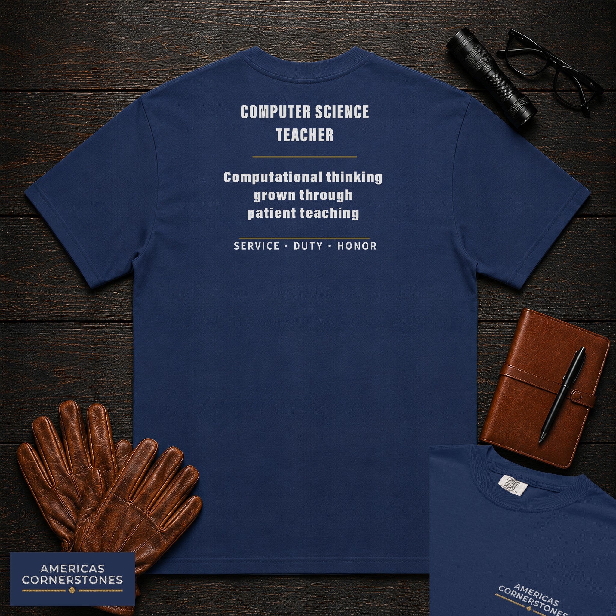 Computer Science Teacher Statement T-Shirt in True Navy — Americas Cornerstones