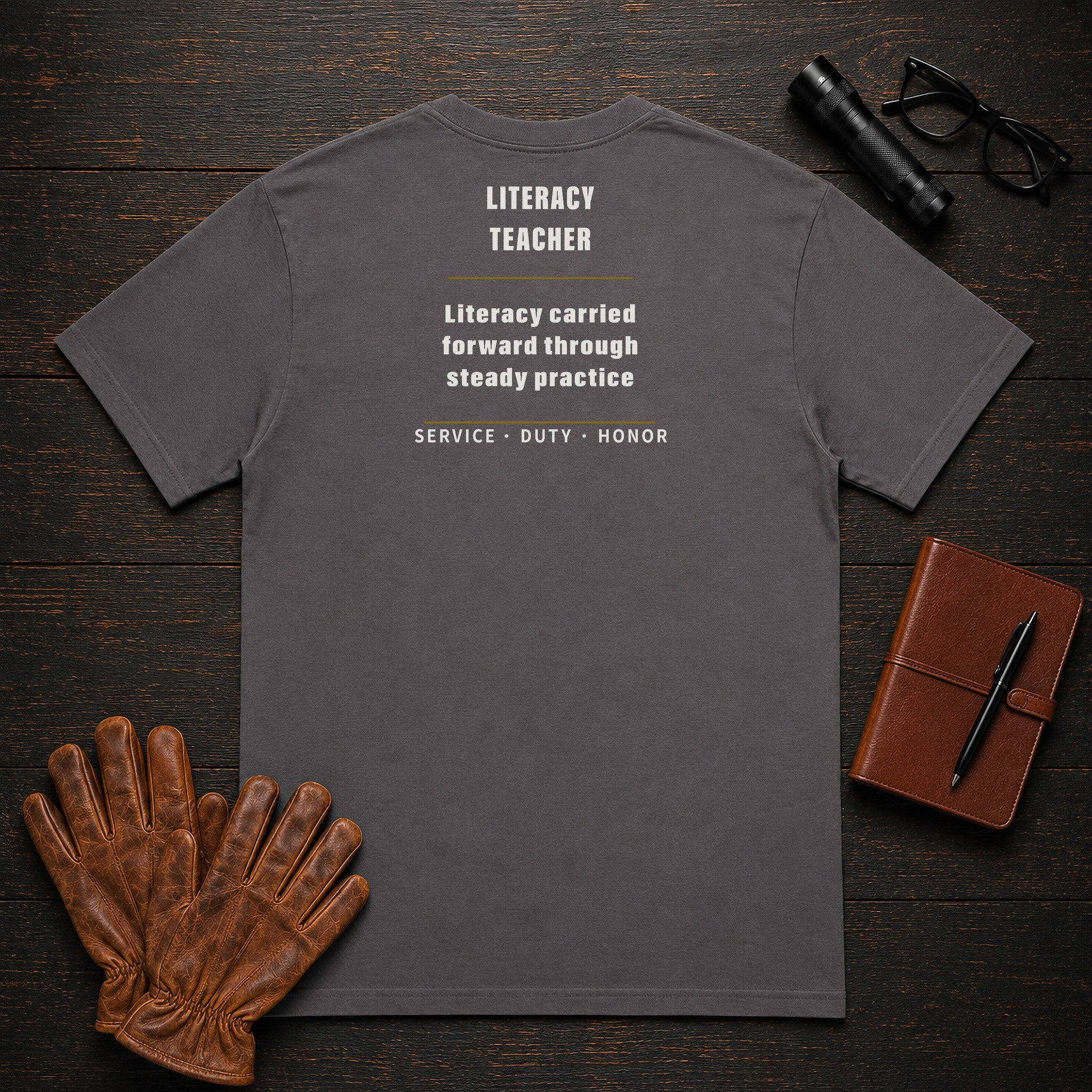 Literacy Teacher T-Shirt in Graphite — Americas Cornerstones