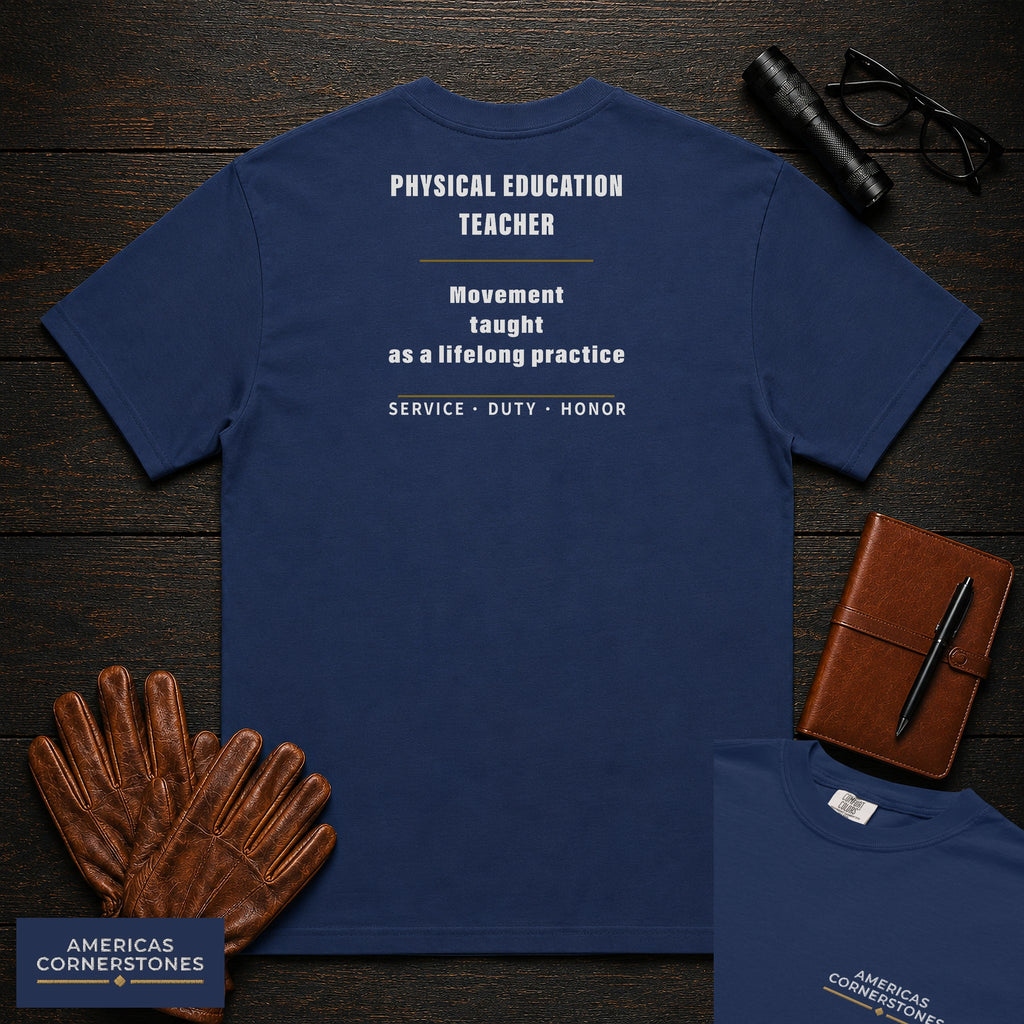 Physical Education Teacher Statement T-Shirt in True Navy — Americas Cornerstones