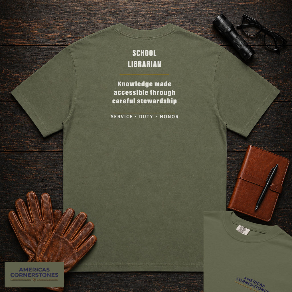 School Librarian Statement T-Shirt in Moss — Americas Cornerstones
