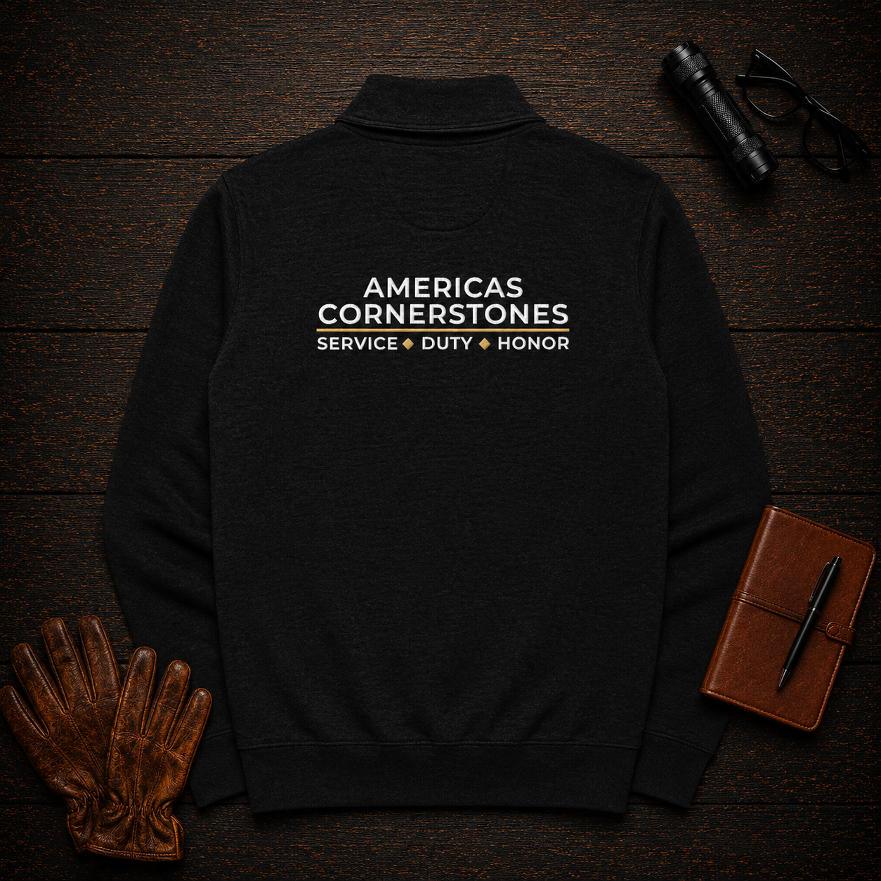 Quarter-Zip Fleece Pullover in Black, back view — Americas Cornerstones