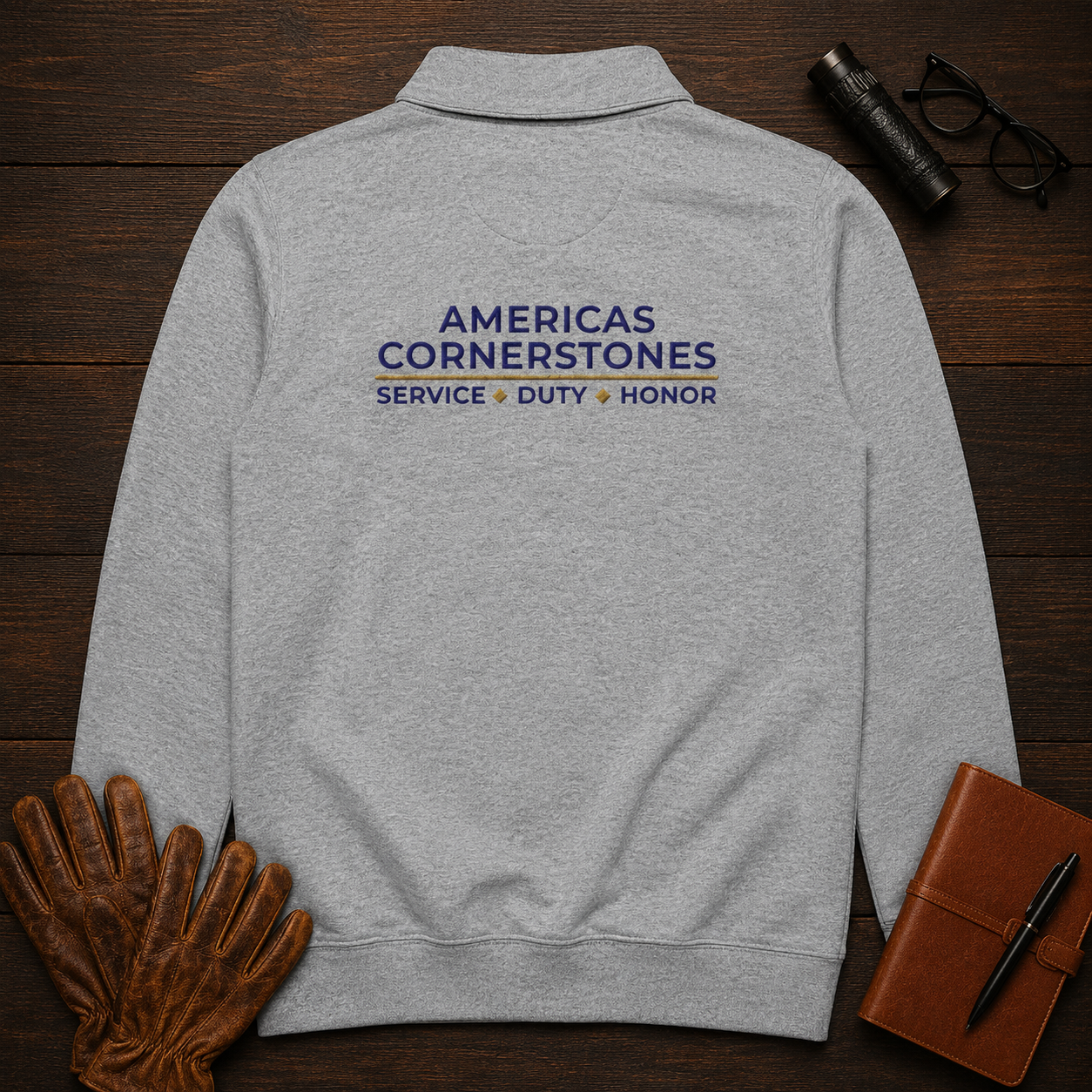 Quarter-Zip Fleece Pullover in Grey, back view — Americas Cornerstones