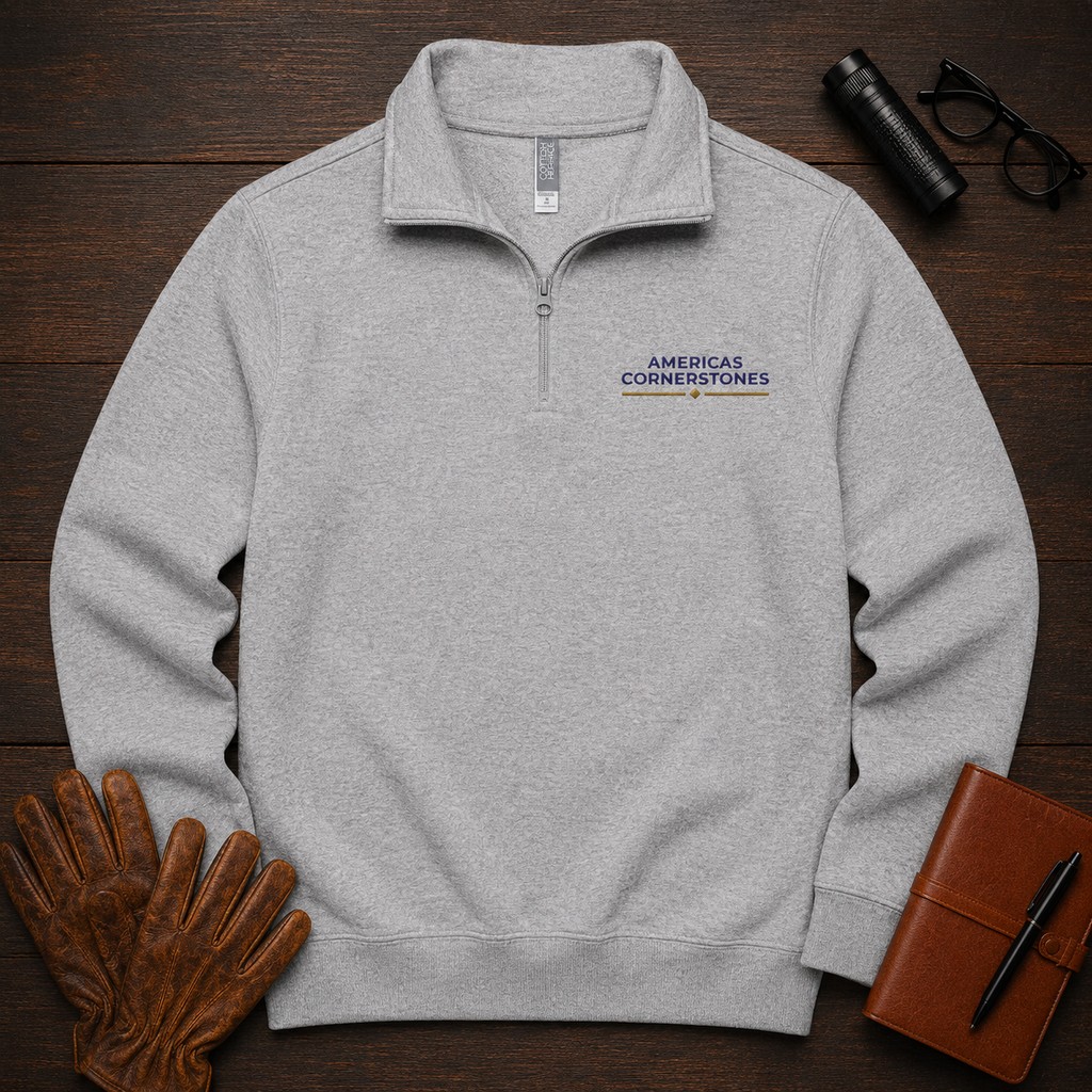 Quarter-Zip Fleece Pullover in Grey, front view — Americas Cornerstones