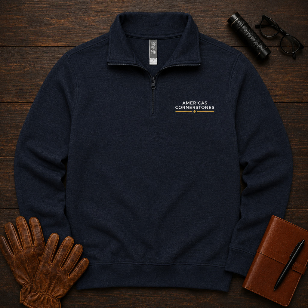 Quarter-Zip Fleece Pullover in Navy, front view — Americas Cornerstones