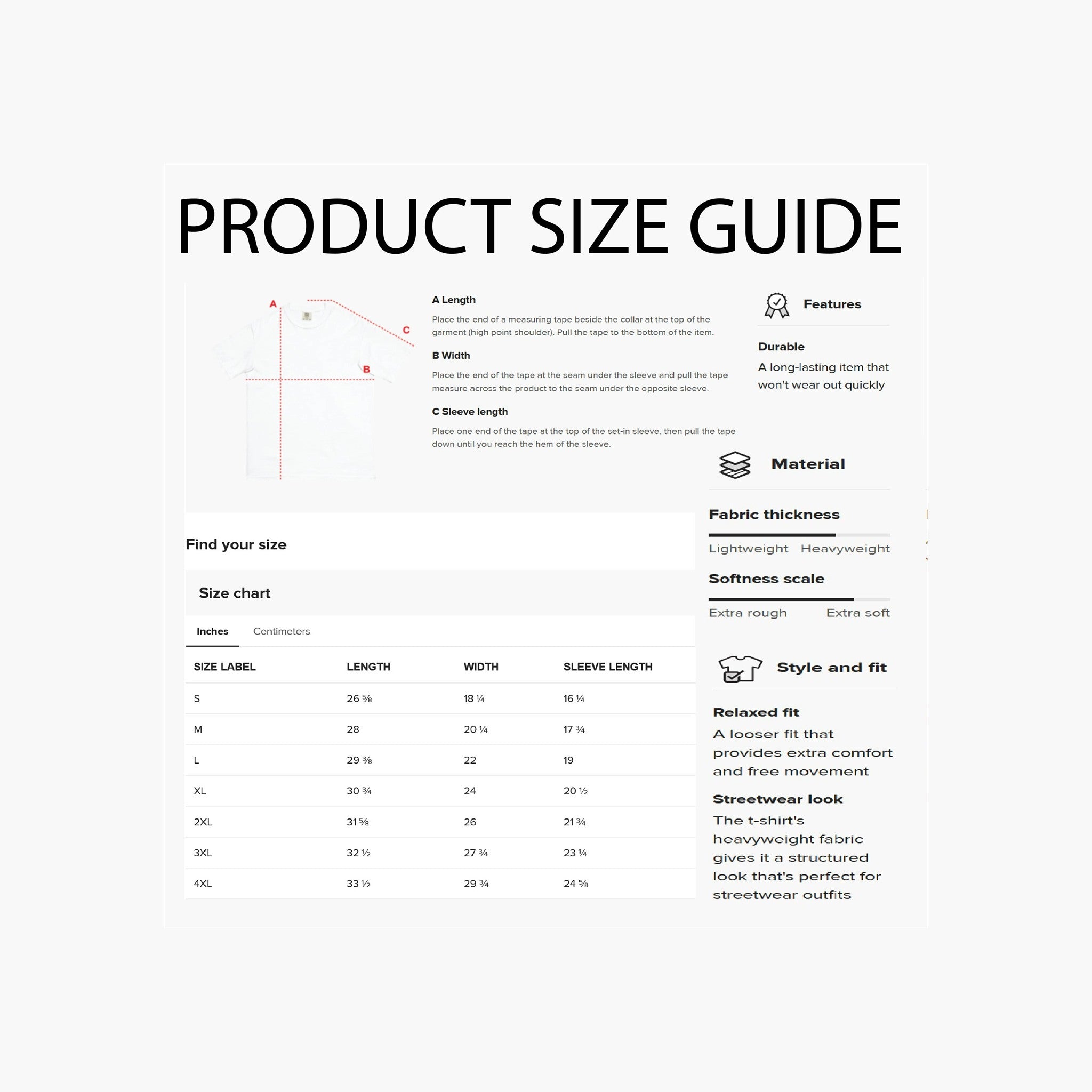 Americas Cornerstones Size Guide — Comfort Colors 6.1 oz. tee, S-4XL